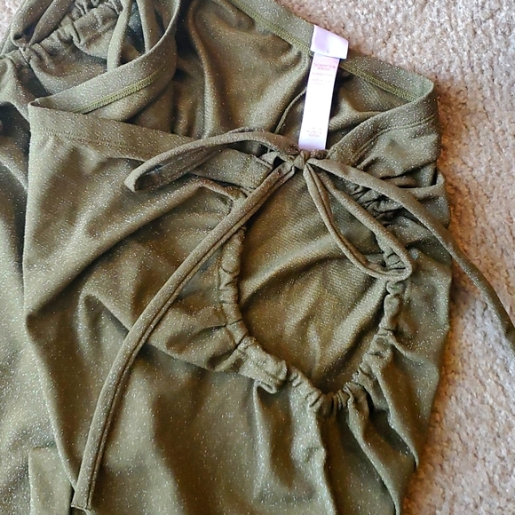 SAVAGE X FENTY Olive Green Metallic Stretch Cutout Leggings - Picture 3 of 8
